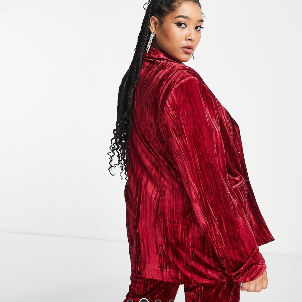 Extro & Vert Oversized Blazer In Ruby Red Velvet - image 2